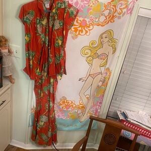Orange Floral Hilo Hattie Maxi Halter wrap dress and short sleeve shirt set